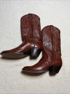 Dan Post Brown Leather Western Boots with Embroidered Toe